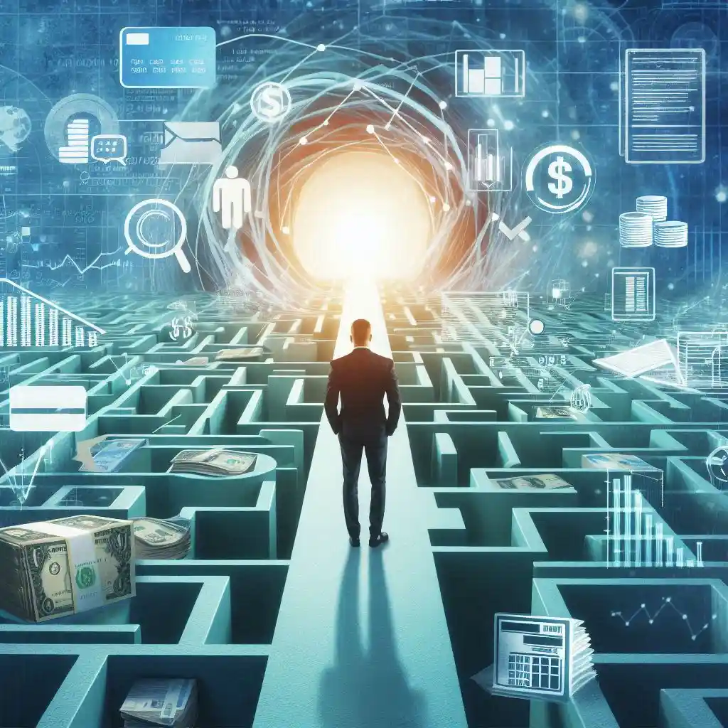 Illustration of a person overcoming the debt maze to achieve financial freedom using structured debt management strategies