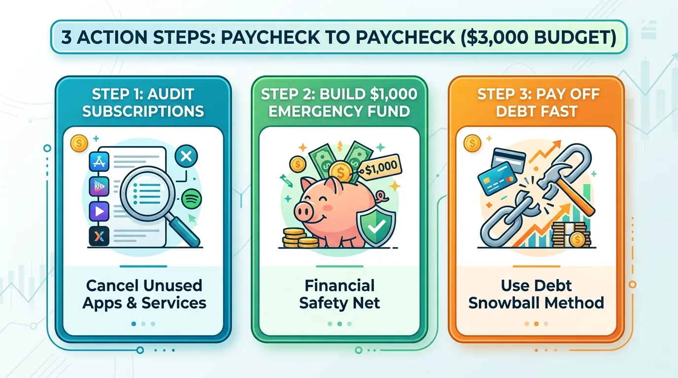 3 Action Steps to Stop Living Paycheck to Paycheck Infographic Checklist