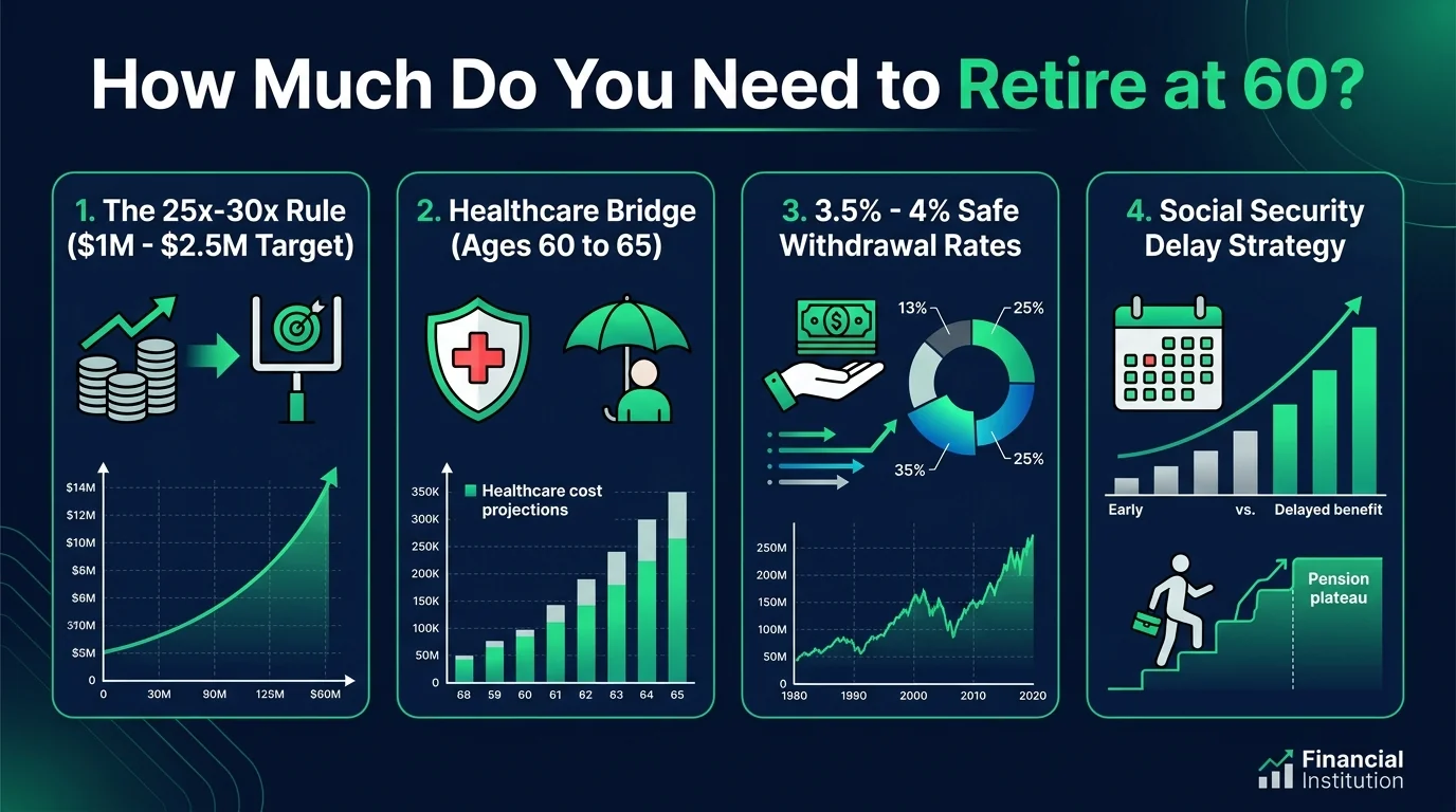 How much do you need to retire at 60 guide and retirement planning pillars infographic
