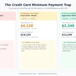 Timeline comparison chart illustrating the credit card minimum payment trap paying only minimums versus accelerated fixed payments on a 10000 balance