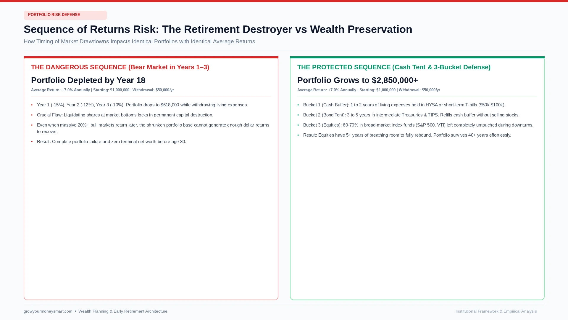 Sequence of returns risk case study comparing early bear market failure versus protected cash tent portfolio