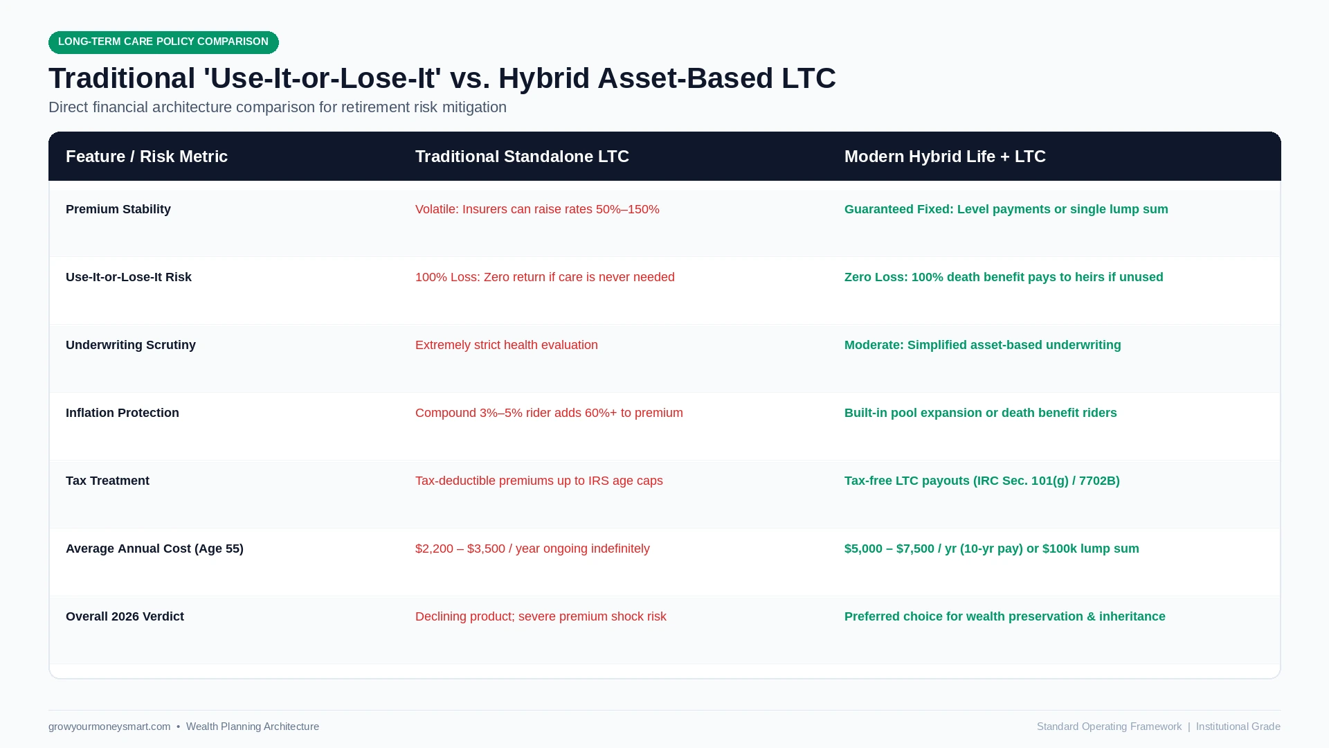 traditional vs hybrid long term care insurance cost and feature comparison matrix