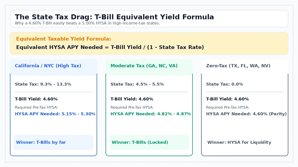 T-Bills vs HYSA State Tax Equivalent Yield Matrix